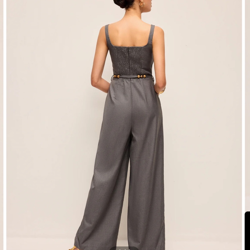 Square Neck Belted Jumpsuit With Beaded Waist Tie - Picture 3 of 8